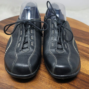 Clarks Viola 84704 Black Sneaker Leather Bicycle Toe Lace Up Womens Size 10